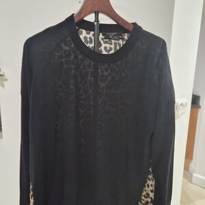 All Sainta Black and Leopard Print Women's Merino Wool Sweater Size M